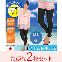 画像をギャラリービューアに読み込む, ラッシュガード レギンス レディース 2枚セット M-L～5L (スパッツ 10分丈 スポーツ インナー 大きいサイズ 3l uvカット)
