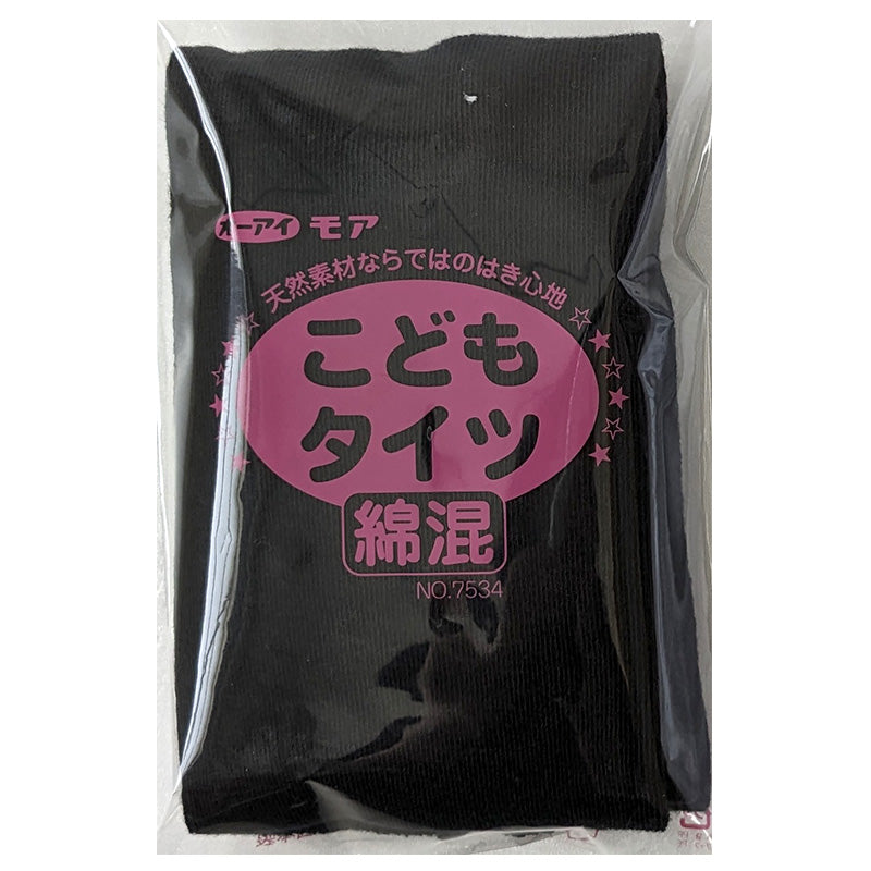 キッズ 綿混 タイツ 210デニール 白 黒 105cm・120cm・135cm (子供 こども 女の子 女児 冬 秋 無地 発表会 お遊戯会 幼稚園 保育園)