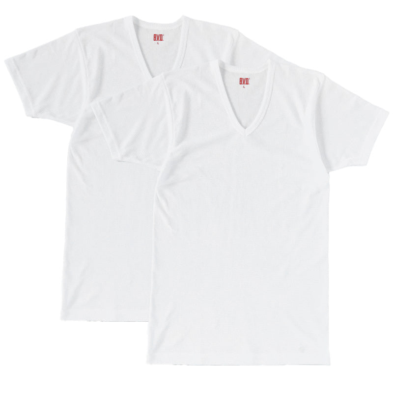 BVD インナー メンズ 半袖 vネック tシャツ 下着 カノコ メッシュ 2枚組 M～LL bvd インナーシャツ 肌着 v首 春夏 ホワイト 白 M L LL
