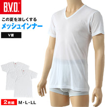 画像をギャラリービューアに読み込む, BVD インナー メンズ 半袖 vネック tシャツ 下着 メッシュ 2枚組 M～LL bvd インナーシャツ 肌着 v首 春夏 ホワイト 白 M L LL

