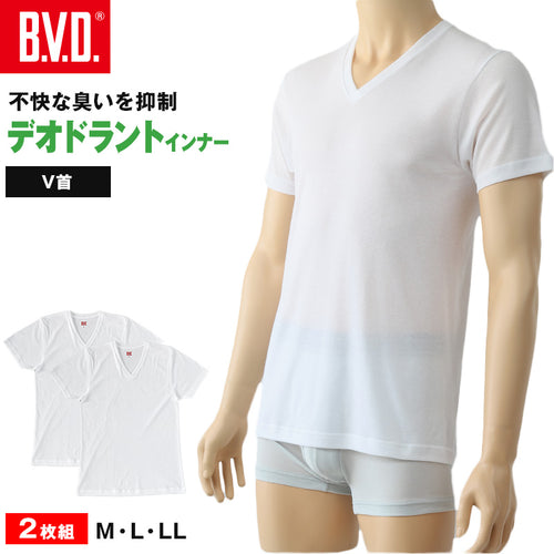 BVD メンズ インナーシャツ 半袖 vネック tシャツ 下着 2枚組 M～LL 肌着 インナー v首 春夏 防臭 ホワイト 白 M L LL