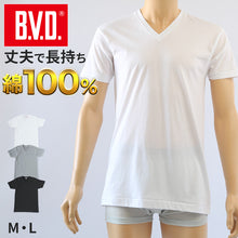 画像をギャラリービューアに読み込む, bvd tシャツ ゴールド 綿100 vネック メンズ M・L v首 BVD インナー シャツ 肌着 下着 半袖 コットン シンプル 無地 白 黒 グレー
