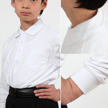 画像をギャラリービューアに読み込む, キッズ ポロシャツ 長袖 綿100% 小学生 制服 小学校 スクール 子供 100cm～160cm 男の子 女の子 スクールシャツ 男子 女子 白 無地 学校 吸汗速乾
