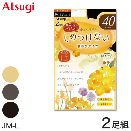 アツギ タイツ 40デニール ゆったりサイズ 2足組 JM-L ベージュ 肌色 シアータイツ 大きいサイズ ストッキング 黒 パンティストッキング パンスト プレーンタイツ レッグウェア カラータイツ セット 無地 シンプル