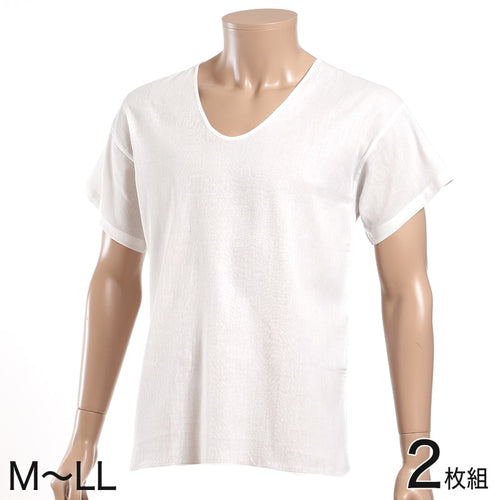 メンズ 肌着 綿 半袖 シャツ U首 2枚組 M～LL (下着 薄い 薄手 綿100% 夏 インナー インナーシャツ 白 無地) (在庫限り)