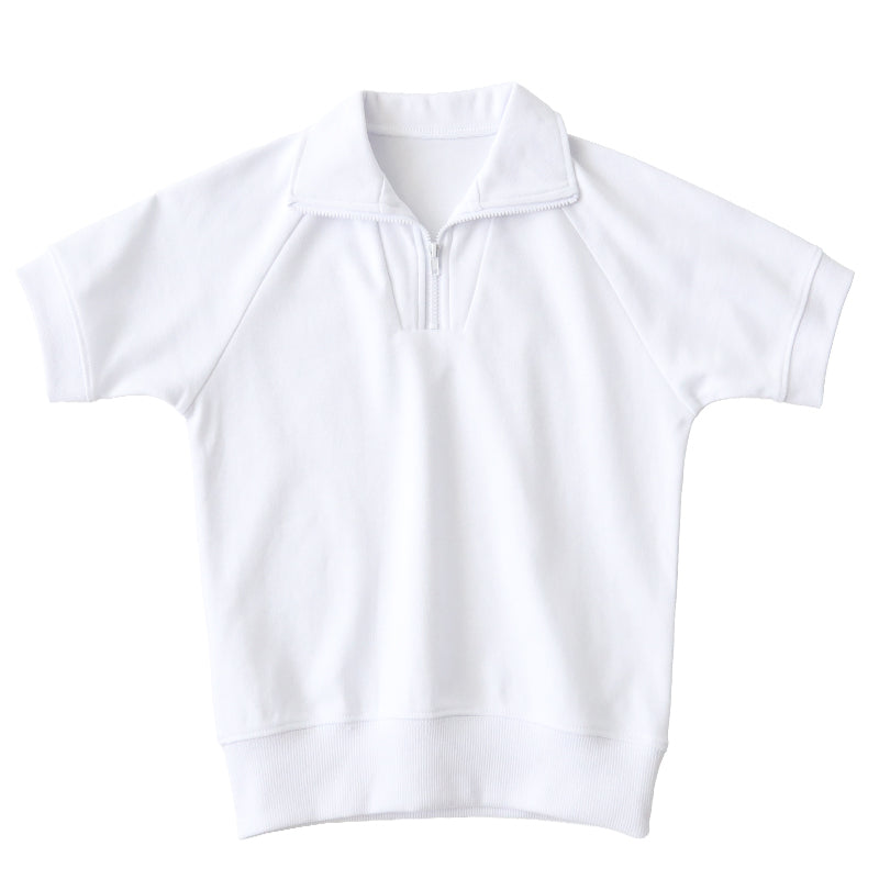 体操服 半袖 襟付き ハーフジップ 160 170 180 体操着 大きいサイズ S～3L ゆったり 半そで 男子 女子 白 小学生 小学校 中学生 女の子 男の子 ファスナー チャック 衿つき 速乾 子供 綿