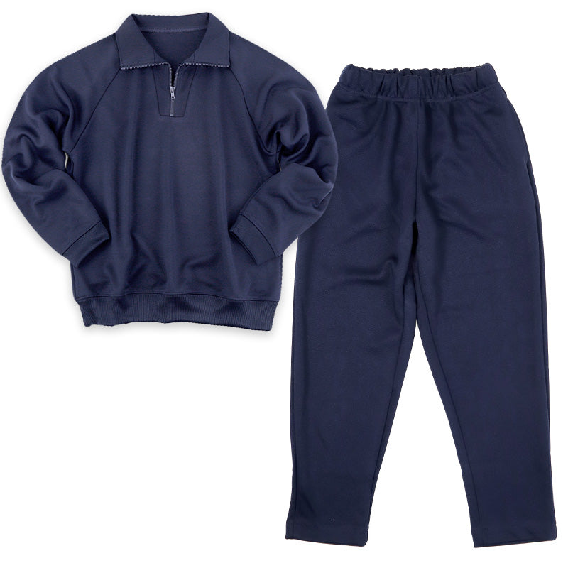 体操服 上下セット 厚手スムース 秋 冬 体操着 長袖 長ズボン 大きいサイズ S～3L 中学生 小学校 160 170 ネイビー 濃紺 子供 無地 男子 女子 入学 準備 スポーツウェア