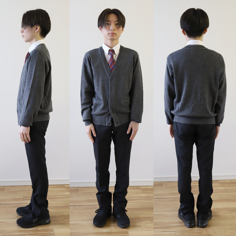 カーディガン 学生 制服 スクールカーディガン 男子 高校生 ウール S～3L 洗える vネック ニット 無地 メンズ 黒 紺 グレー 大き –  スクログ