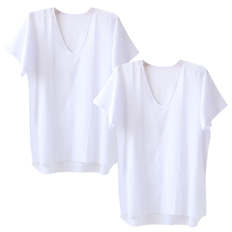クレープ肌着 波しぼ メンズ 半袖 tシャツ 綿100% 2枚組 M～LL 下着 インナー 夏 涼しい 吸汗速乾 男性 紳士 コットン Uネック U首 M L LL (在庫限り)