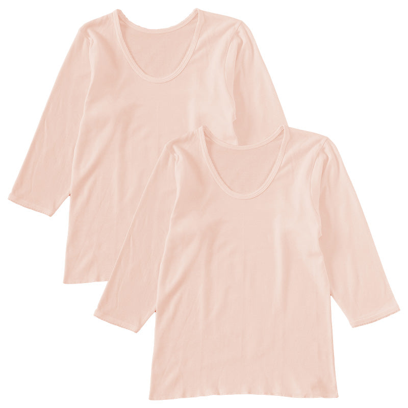 婦人 インナー 長袖 肌着 綿100％ 8分袖 シャツ M～LL 婦人肌着 レディース スリーマ スリーマー 下着 綿 コットン 白 ピンク 無地 トップス アンダーウェア あったか 暖か 冬 M L LL