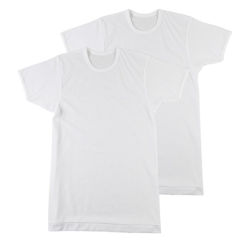 メンズ インナー 肌着 半袖 tシャツ 丸首 2枚組 吸汗速乾 M L LL カノコ クルーネック 下着 インナーシャツ 綿混 無地 ホワイト 白 春 夏 (在庫限り)