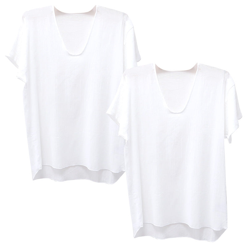クレープ肌着 メンズ 半袖 tシャツ 綿麻 2枚組 M L LL 下着 インナー 夏 涼しい 吸汗速乾 男性 紳士 コットン Uネック U首 涼感 クールビズ (在庫限り)