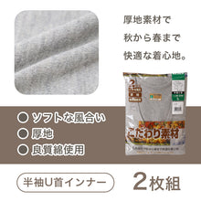 画像をギャラリービューアに読み込む, 2枚組 綿100% メンズ インナー 肌着 半袖 tシャツ U首 厚地 M L LL クルーネック 下着 インナーシャツ 綿 コットン 無地 ホワイト 白 秋 冬 春 30代 40代 50代 60代
