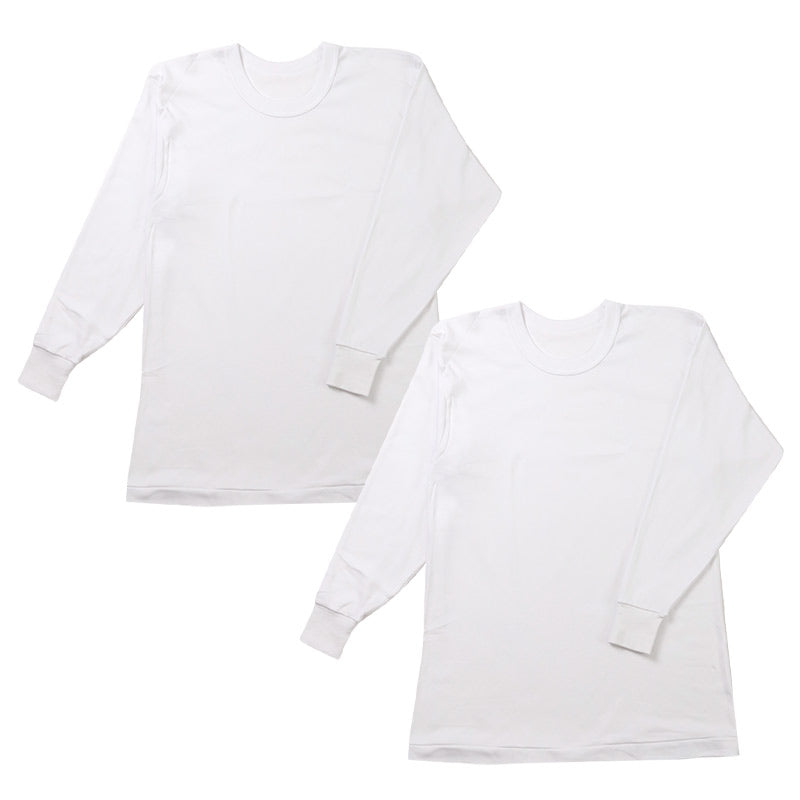 2枚組 綿 メンズ インナー 肌着 長袖 tシャツ 丸首 厚地 M L LL クルーネック 下着 インナーシャツ 綿 コットン 無地 ホワイト 白 秋 冬 春 30代 40代 50代 60代