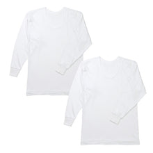 画像をギャラリービューアに読み込む, 2枚組 綿100% メンズ インナー 肌着 長袖 tシャツ U首 厚地 M L LL クルーネック 下着 インナーシャツ 綿 コットン 無地 ホワイト 白 秋 冬 春 30代 40代 50代 60代
