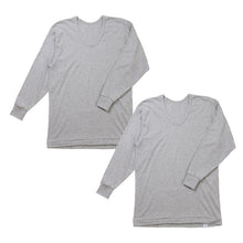 画像をギャラリービューアに読み込む, 2枚組 綿100% メンズ インナー 肌着 長袖 tシャツ U首 厚地 M L LL クルーネック 下着 インナーシャツ 綿 コットン 無地 ホワイト 白 秋 冬 春 30代 40代 50代 60代
