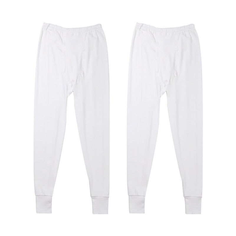 2枚組 メンズ インナー 肌着 長ズボン下 厚地 M L LL ボトム 下着 前あき パンツ スラックス下 股引き ロングパンツ 綿 コットン 無地 ホワイト 白 秋 冬 春 30代 40代 50代 60代
