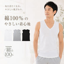 画像をギャラリービューアに読み込む, インナー メンズ ノースリーブ 綿100% vネック tシャツ 大きいサイズ 3L～4L スリーブレス 下着 肌着 綿100 コットン 男性 紳士 インナーシャツ 抗菌 防臭 3L 4L 白 黒 無地 V首
