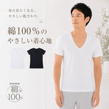 画像をギャラリービューアに読み込む, 綿100% メンズ インナーシャツ 深めVネック 半袖 Tシャツ S～LL 下着 肌着 V首 インナー 抗菌 防臭 におい 見えない 無地 コットン 男性 紳士 M L

