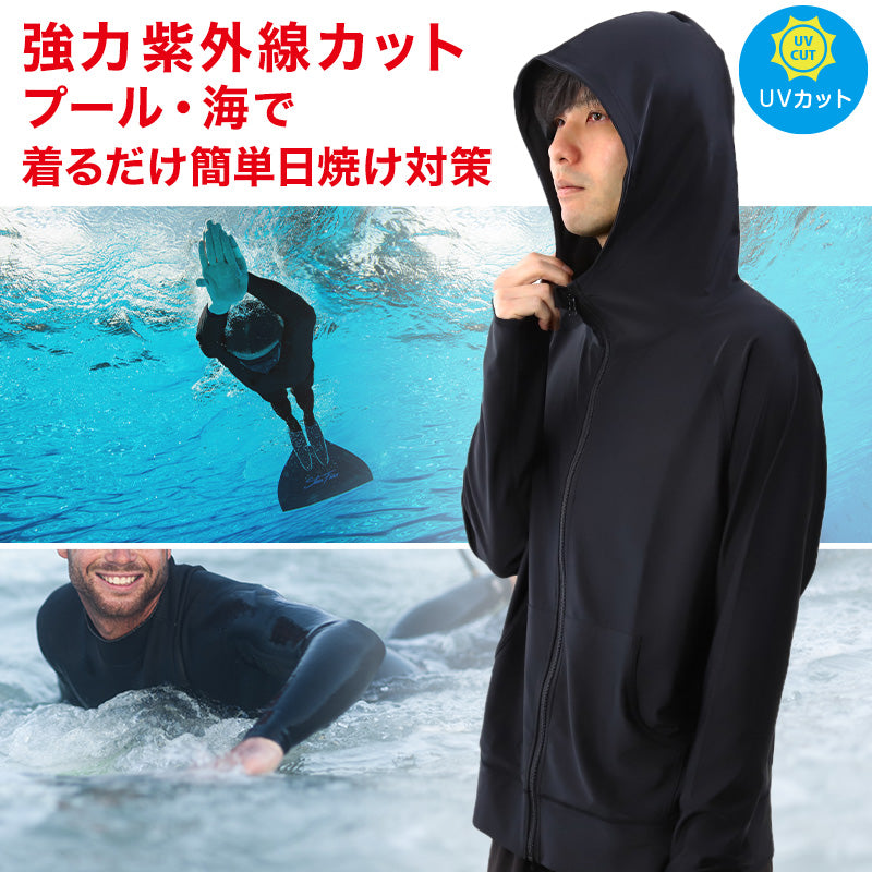 ラッシュパーカー UVカット ラッシュガード メンズ フード付き 日焼け対策 紫外線防止 夏 薄手 軽量 速乾 アウター 夏 ランニング 登山 釣り 春 夏 ラッシュガード メンズ トップス ラッシュパーカー UVパーカー