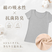 画像をギャラリービューアに読み込む, 綿100% インナー レディース 半袖 2分袖 tシャツ S～LL 肌着 綿 シャツ 下着 女性 婦人 コットン 無地 白 グレー 黒 ベージュ シンプル
