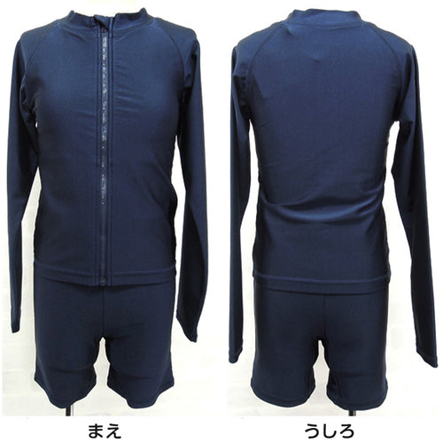 スクール水着 セパレート 上下セット ラッシュガード ジッパー付 長袖 女子 120cm～170cm 女の子 スクール 水着 前ファスナー パンツ スパッツ UPF50 紫外線対策 UVカット プール 無地 スイミング スイムウェア 小学生 中学生