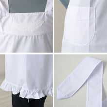 画像をギャラリービューアに読み込む, エプロン シンプル クロス X型 黒 白 無地 レディース フォーマル 抗菌 防臭 長め M-L フリル サロンエプロン レトロ カフェ 喫茶店 冠婚葬祭 料理
