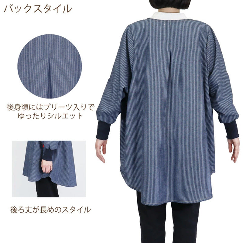デニム割烹着 ダークブルー 長袖 スモック 大人 かぶるだけ デニム 割烹着 エプロン 長袖 シンプル 無地