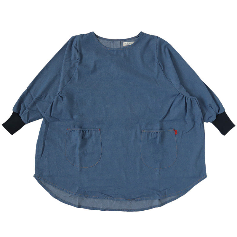 スモック 大人 かぶるだけ デニム 割烹着 エプロン 長袖 シンプル 無地