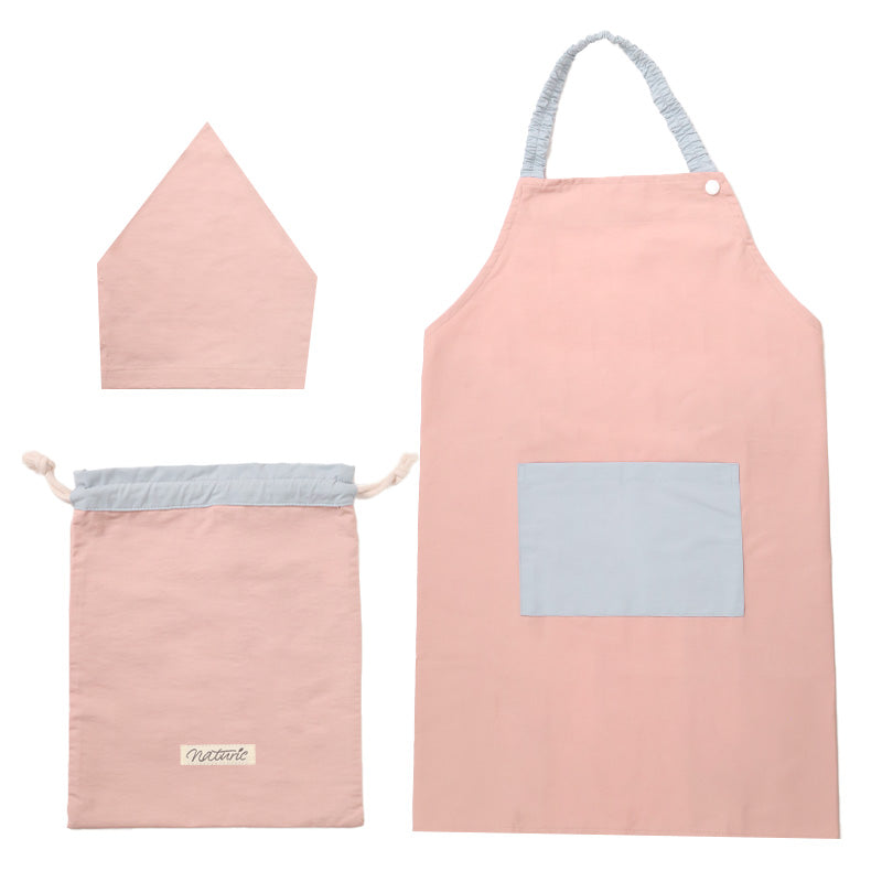 キッズ エプロン 3点セット 100-120cm 130-160cm 男の子 女の子 子供用 子ども 小学生 小学校 中学生 ポケット付き 巾着袋 三角巾 キッズエプロン 家庭科