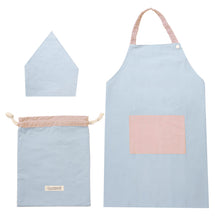 画像をギャラリービューアに読み込む, キッズ エプロン 3点セット 100-120cm 130-160cm 男の子 女の子 子供用 子ども 小学生 小学校 中学生 ポケット付き 巾着袋 三角巾 キッズエプロン 家庭科
