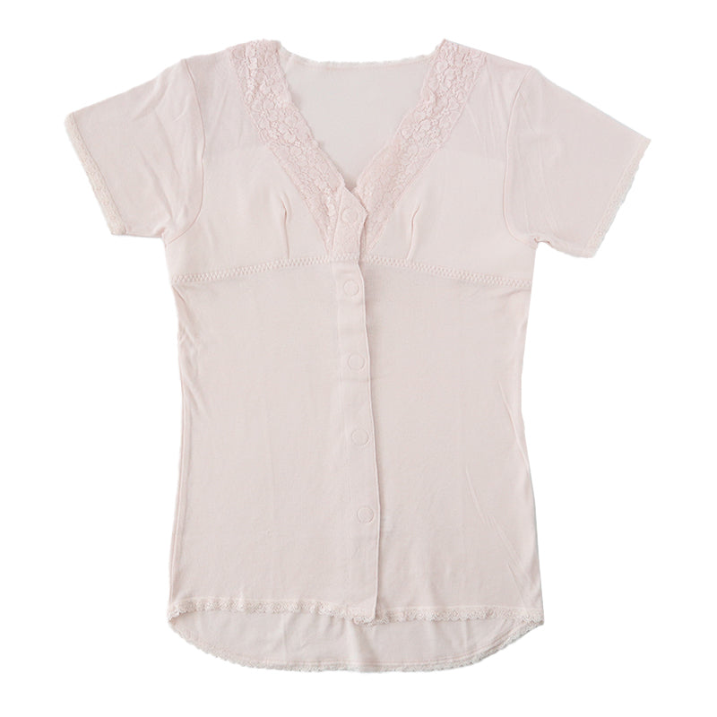 ワンタッチ 介護 肌着 前開き レディース 半袖 綿100 ソフトカップ付き マジックテープ M～LL 介護用 下着 女性用 3分袖 インナー 前あき肌着 入院 寝巻き 介護シャツ ピンク m l ll