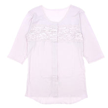 画像をギャラリービューアに読み込む, ワンタッチ 介護 肌着 前開き マジックテープ レディース M～LL 7分袖 レース 前あき肌着 入院 寝巻き インナー 介護シャツ ピンク m l ll
