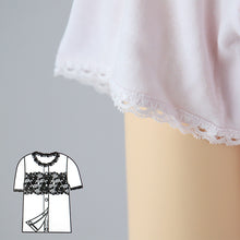 画像をギャラリービューアに読み込む, ワンタッチ 介護 肌着 前開き マジックテープ レディース M～LL 3分袖 レース 前あき肌着 入院 寝巻き インナー 介護シャツ ピンク m l ll
