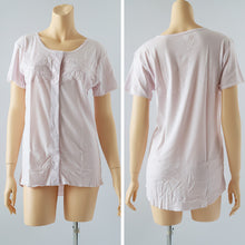 画像をギャラリービューアに読み込む, ワンタッチ 介護 肌着 前開き マジックテープ レディース M～LL 3分袖 レース 前あき肌着 入院 寝巻き インナー 介護シャツ ピンク m l ll
