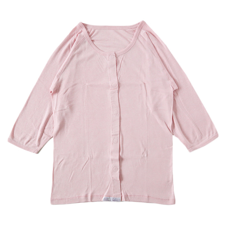 ワンタッチ 介護 肌着 前開き マジックテープ レディース M～LL 7分袖 ラグラン袖 前あき肌着 インナー 院 寝巻き 介護シャツ ピンク m l ll