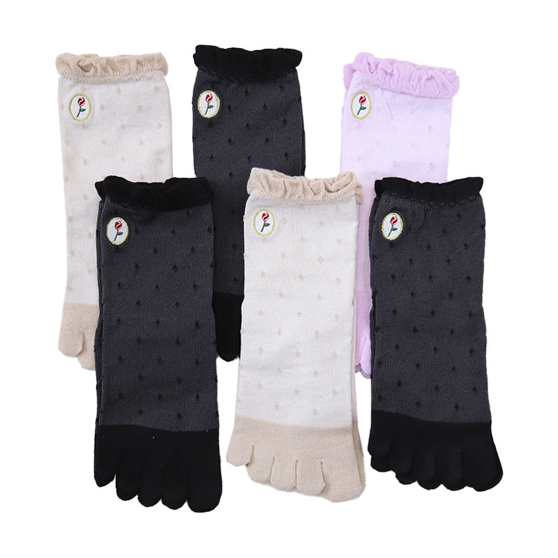 レディース ソックス 短め 5本指 6足セット 22cm 22.5cm 23cm 23.5cm 24cm (婦人 女性 ショートソックス ショート丈 綿混 五本指 くつ下 くつした ) (在庫限り)