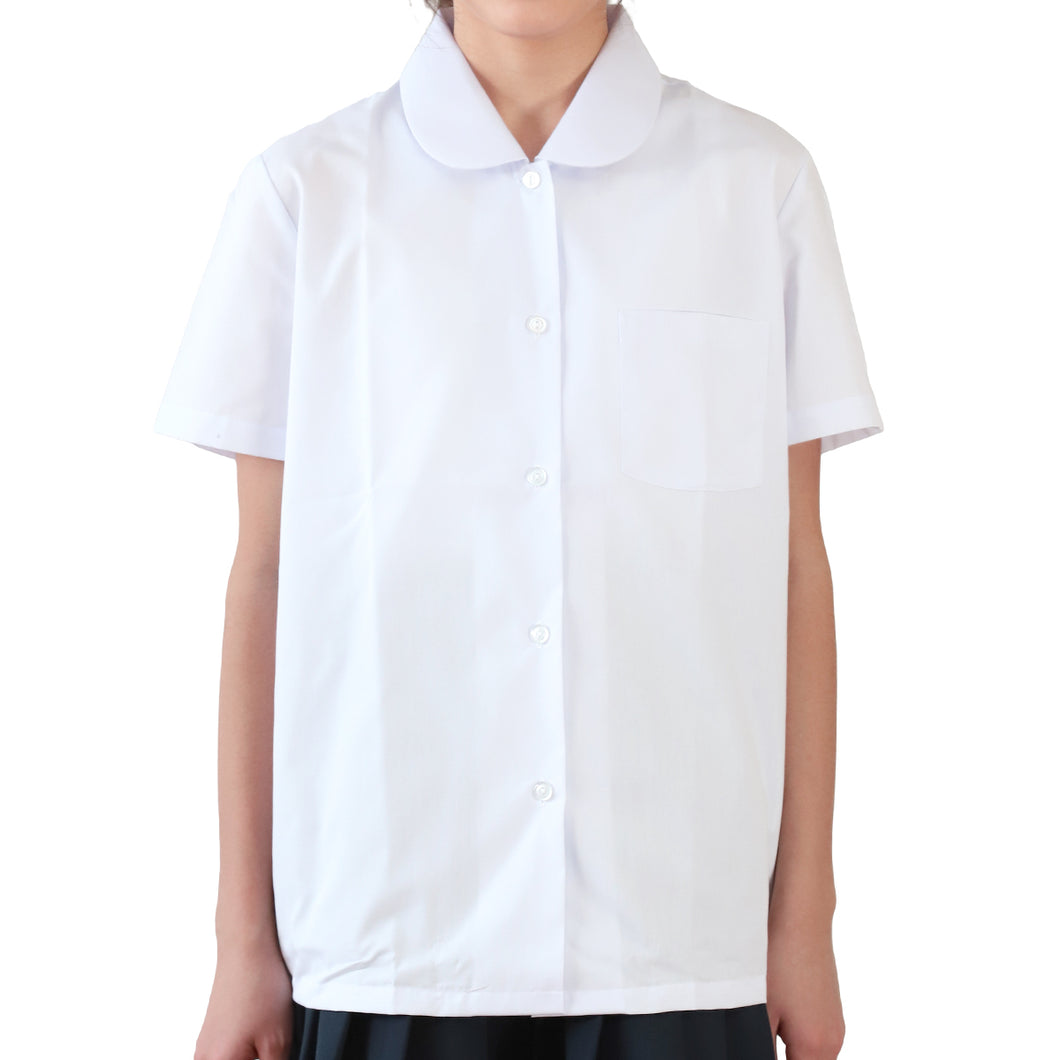学生服 女子 スクールシャツ 半袖 丸襟 形態安定 B体 丸衿ブラウス 150cmB～170cmB ノーアイロン 透けにくい 制服 シャツ 学校 中学生 小学生 ゆったりサイズ 白 (取寄せ)