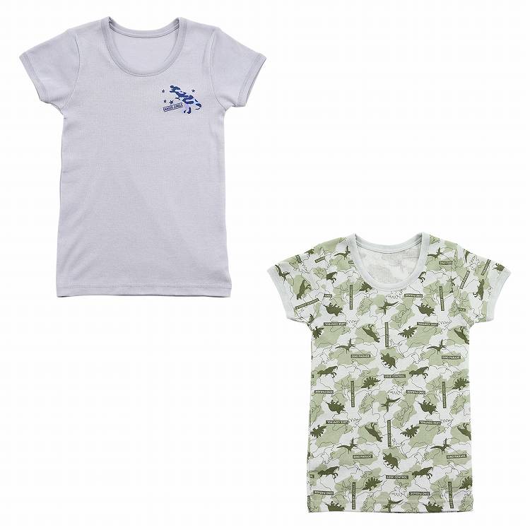 男児 綿100 インナー キッズ 半袖シャツ 半袖丸首シャツ 2枚組 100cm～140cm 柄 Tシャツ 半袖 丸首 クルーネック 男の子 子供 吸汗 綿 コットン 100 110 120 130